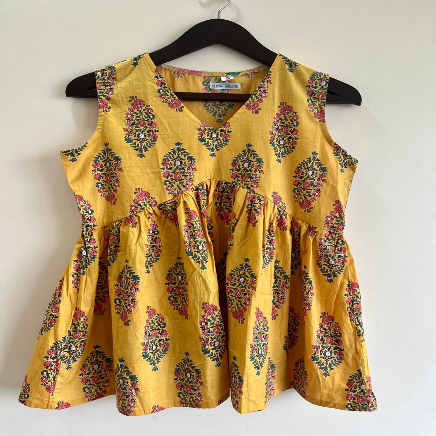 BU- B the new U everyday Mustard Floral Cotton Sleeveless Tunic Top