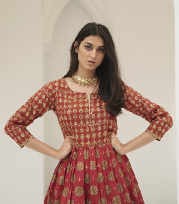 woman-red-dress-with-gold-embroidery-front