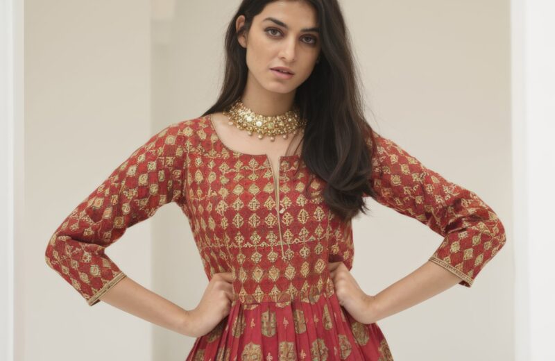 woman-red-dress-with-gold-embroidery-front